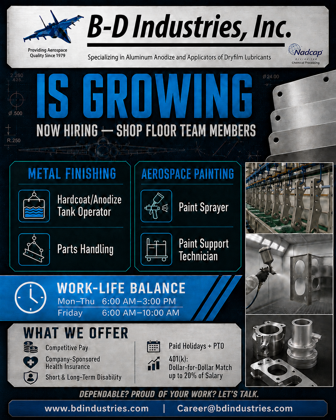 B-D Industries hiring flyer for shop floor team members